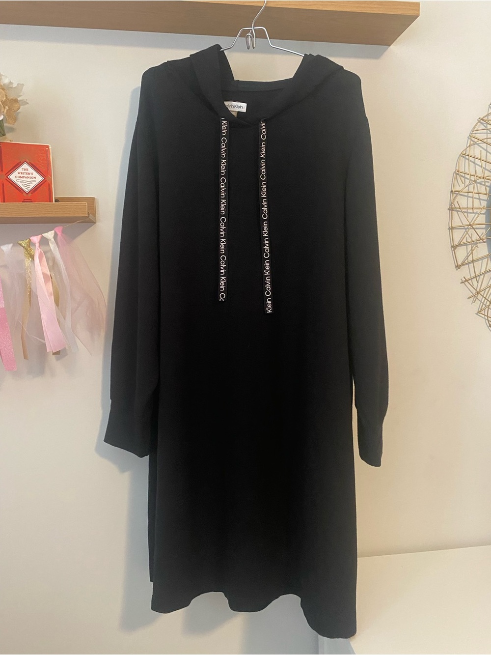 Calvin Klein Black Hooded Sweatdress with Branded Drawstrings